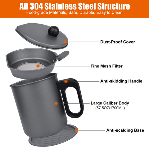 MORDEN MS bacon grease container with removable strainer for clean filtering