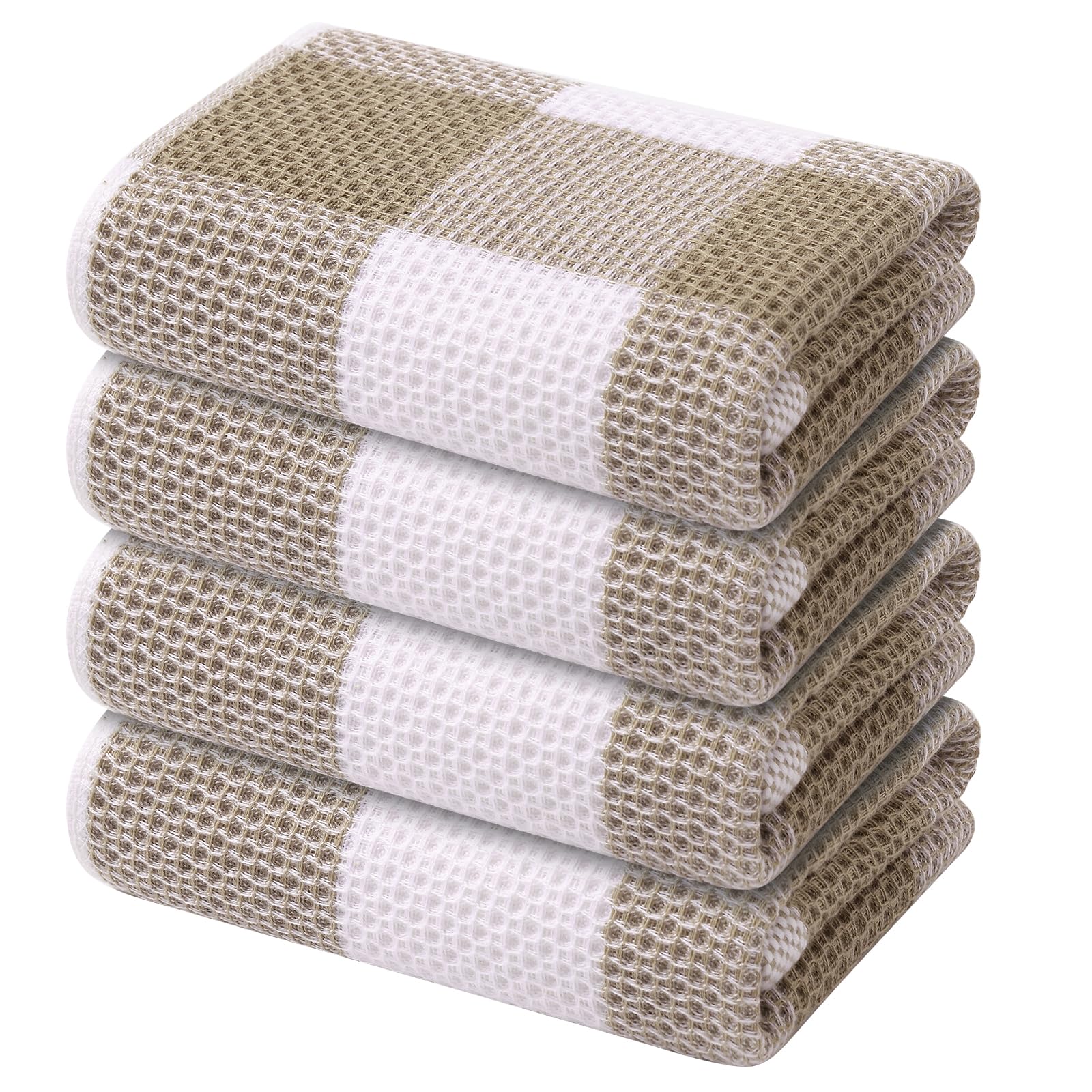 Mordimy buffalo check kitchen towels in khaki and white, absorbent for everyday use.