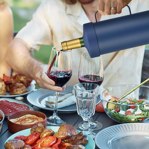 MoreFeel compact chiller on table for elegant dinner party presentation.