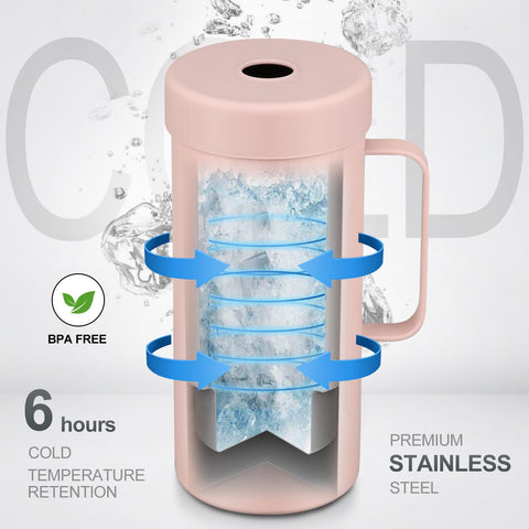 MoreFeel double-wall insulation keeps beverages cold for hours without adding ice.