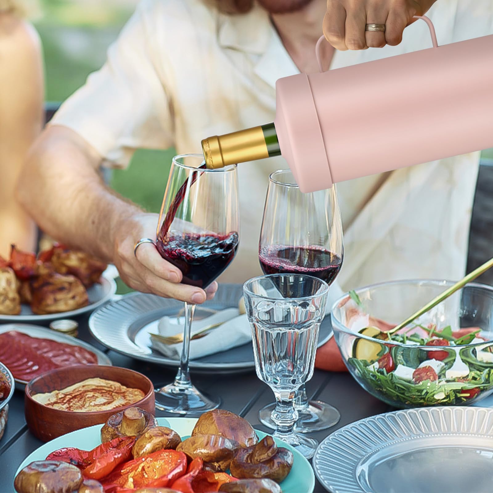 MoreFeel one-handed pouring feature aids easy serving at gatherings.