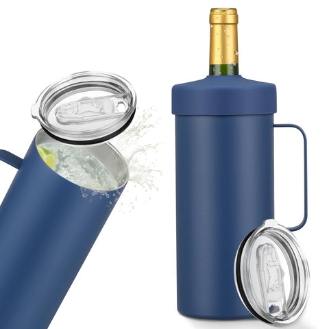 MoreFeel wine bottle chiller with handle for portable cooling of 750ml bottles.