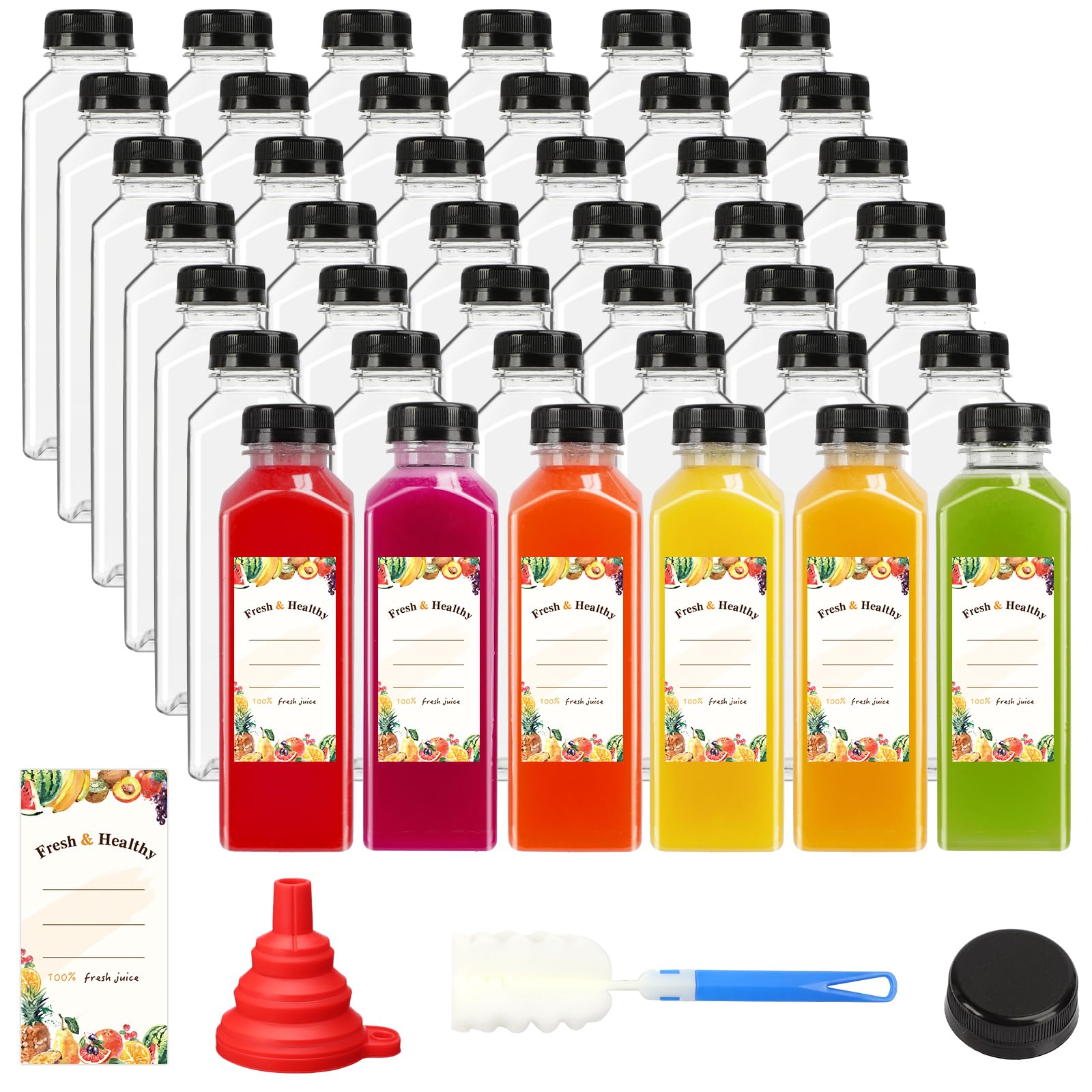 Moretoes 16oz juice bottle close-up with cap for leak-proof transport