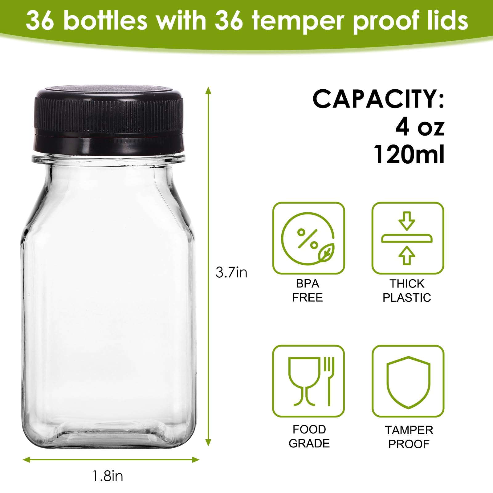 Moretoes clear 4oz juice bottles: reusable, safe containers for daily beverages.