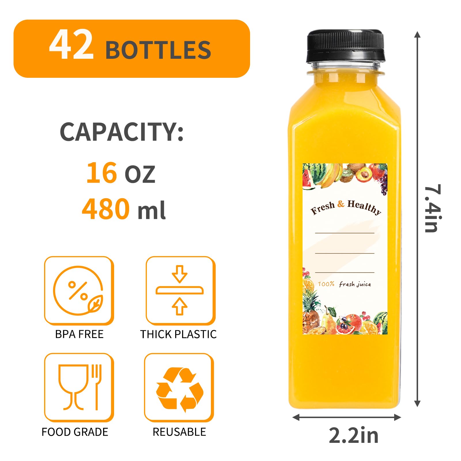 Moretoes clear PET bottle with airtight lid for smoothies