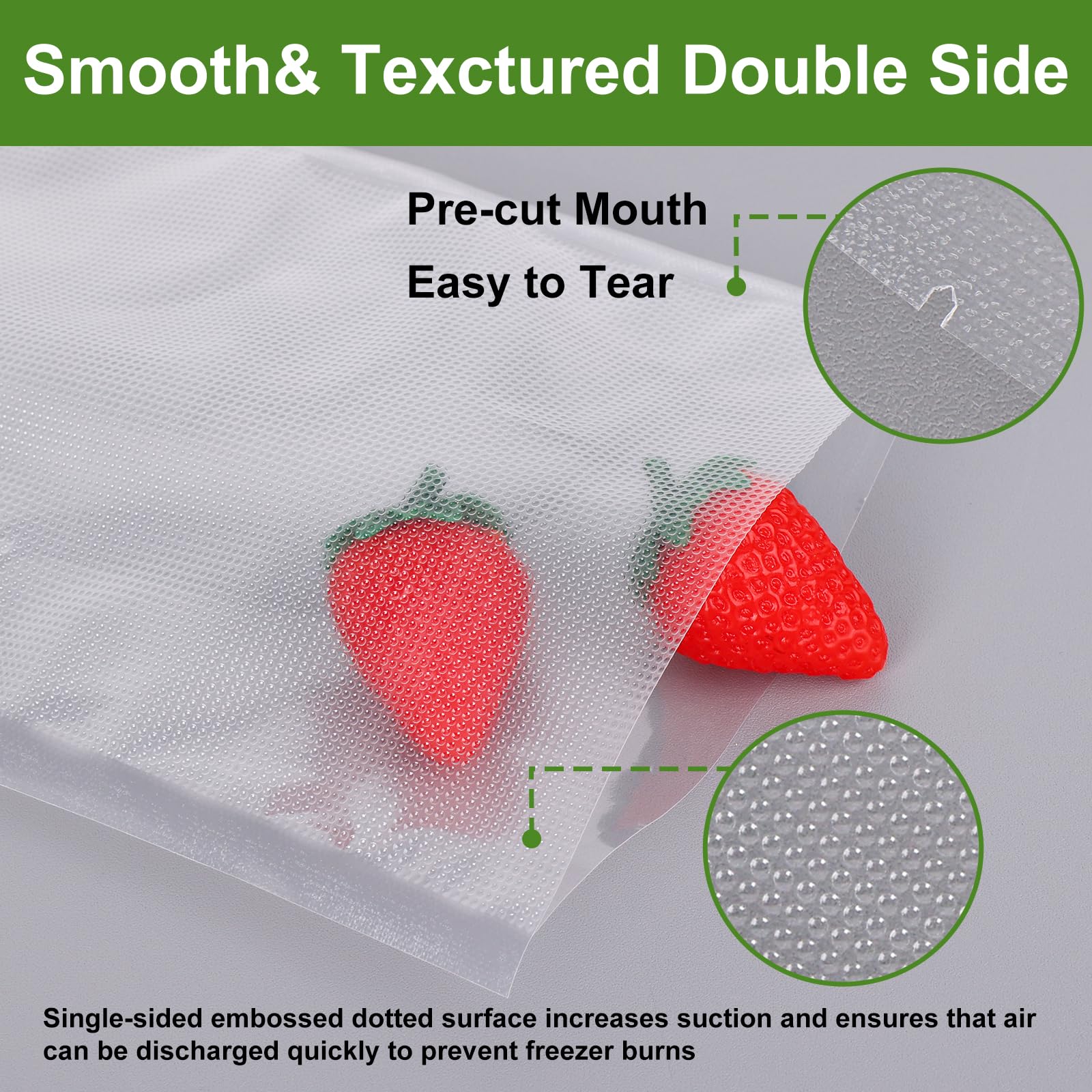 Moretoes embossed surface boosts suction for efficient air removal.