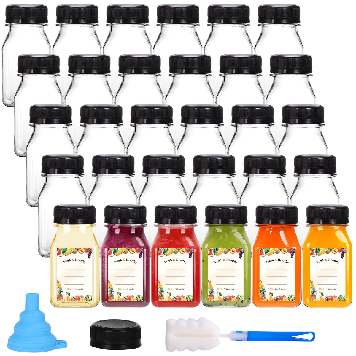 Moretoes juice bottles with caps 4oz: leak-proof travel containers for juices and smoothies.