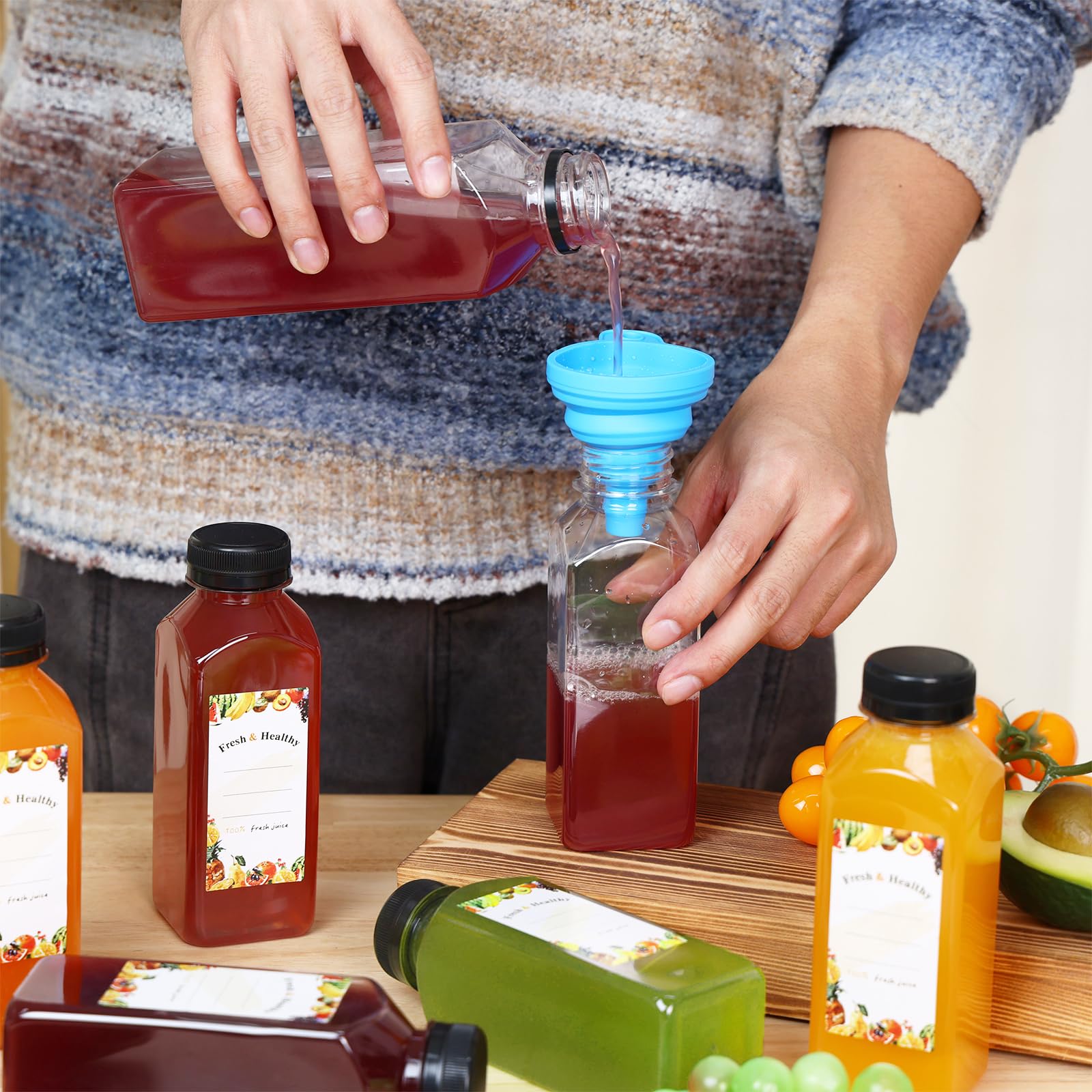 Moretoes reusable bottles for kitchen or office organization.