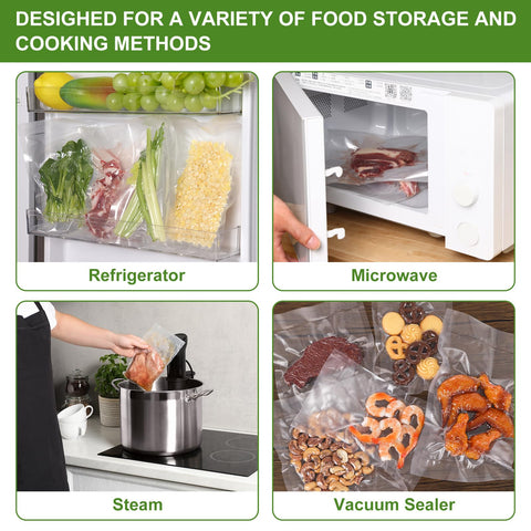 Moretoes versatile bags store vegetables, meat, seafood, and grains.