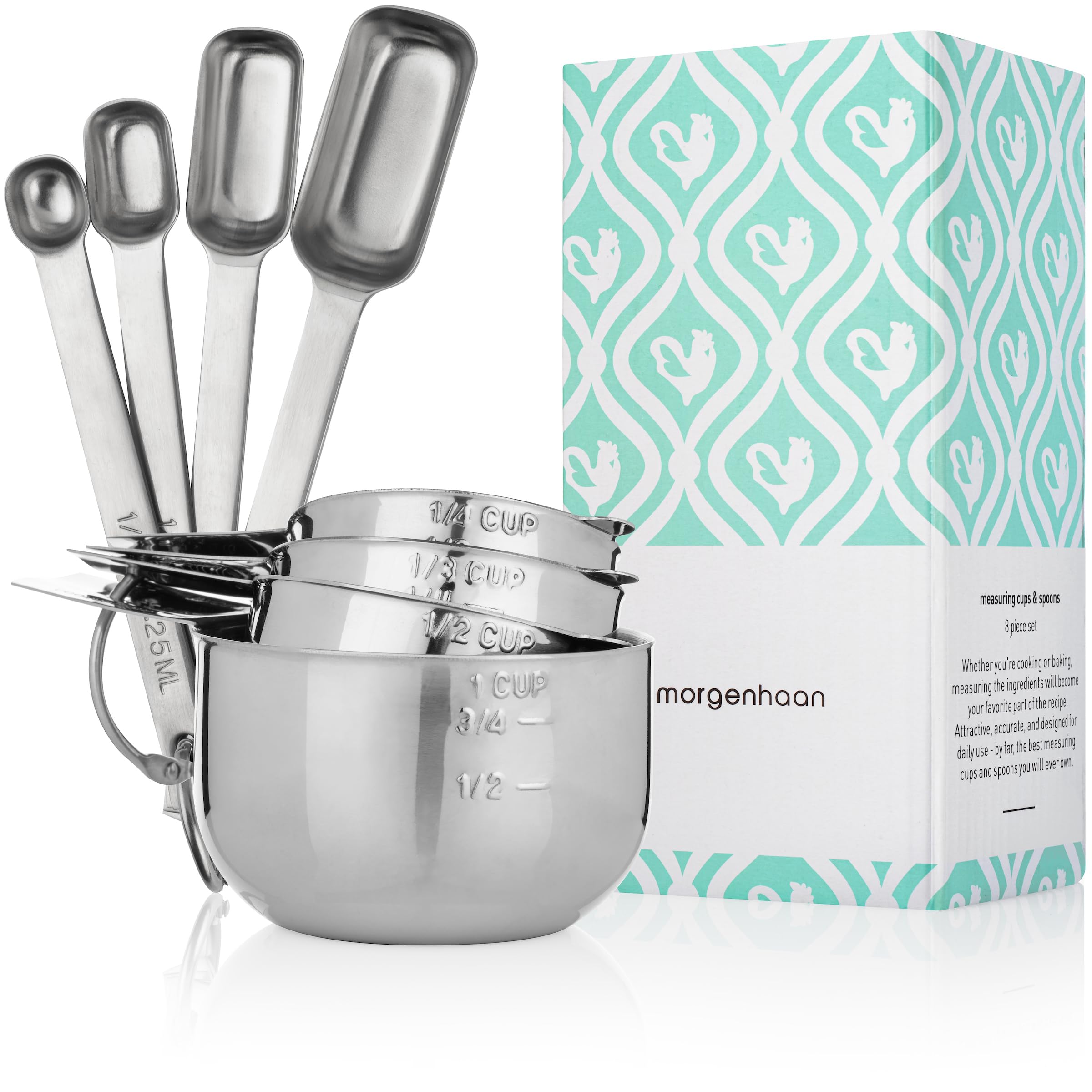 Morgenhaan premium 8-piece cups in durable 304 stainless steel for precise measurements