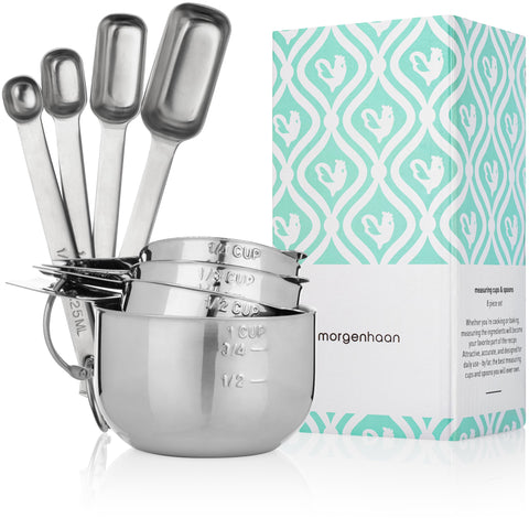 Morgenhaan premium 8-piece cups in durable 304 stainless steel for precise measurements