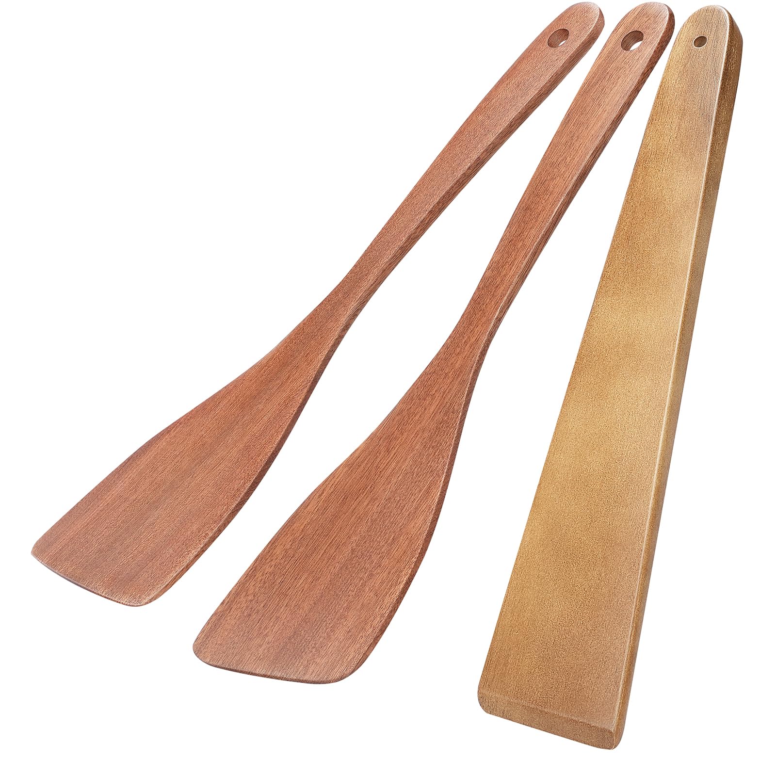 MORGLES 3Pcs wooden spatulas set with long handle for safe nonstick flipping