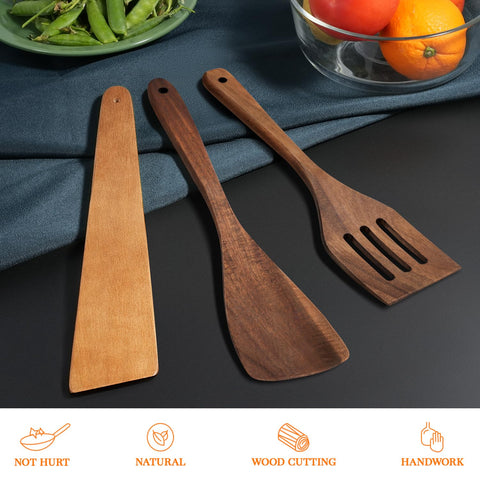 MORGLES acacia wood slotted spatula drains excess liquid while lifting food.