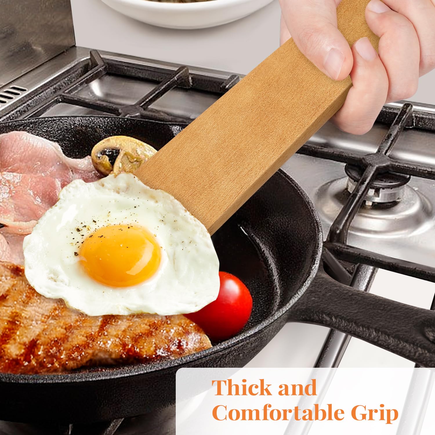 MORGLES spatula closeup shows a smooth, polished surface for comfortable use.
