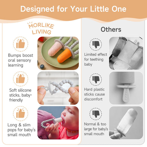 Morlike Baby Tiny Pops mold with ergonomic grip supports early self-feeding
