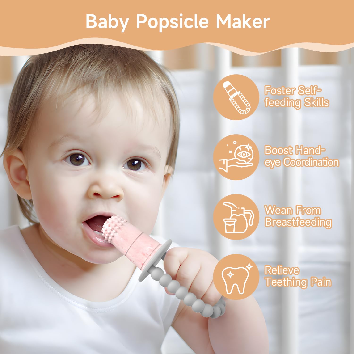 Morlike Baby Tiny Pops mold handle-teether in use for teething relief