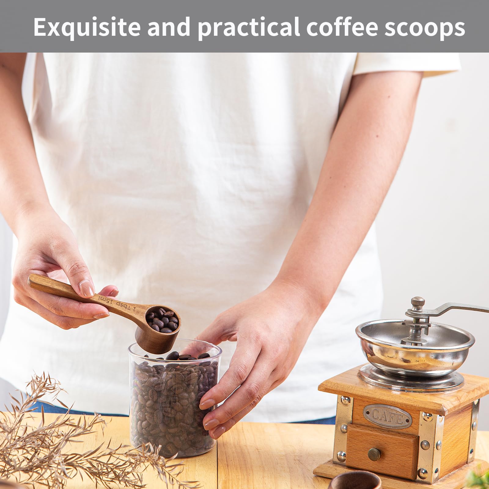MornHalo acacia wood scoop for daily bath products keeps containers neat and clean