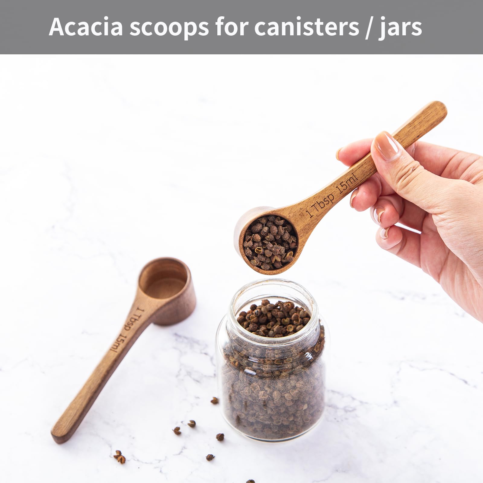 MornHalo acacia wood scoop is safe on cups and bowls and won't scratch