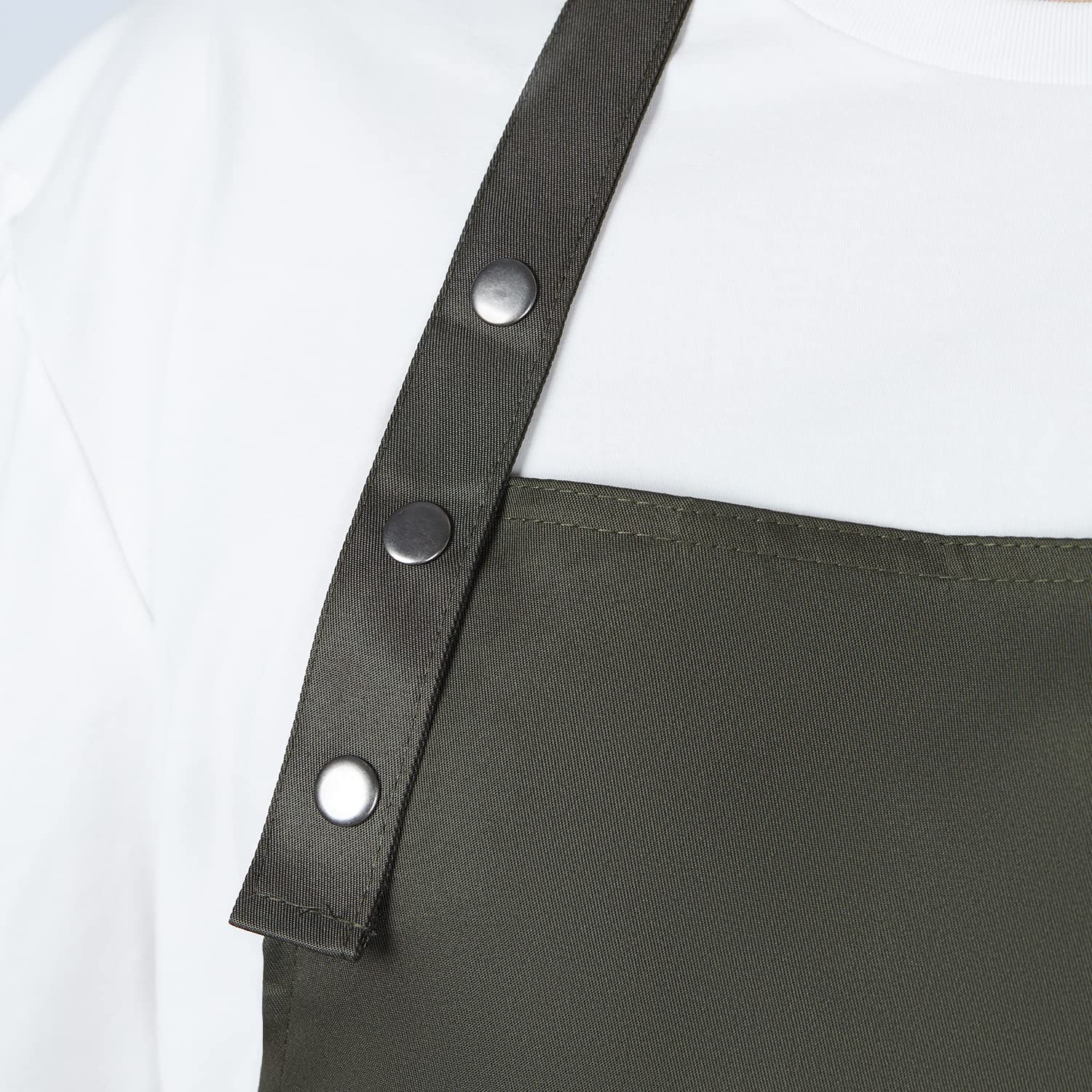 MORNITE sage green apron features 30-inch waist ties for secure wear.