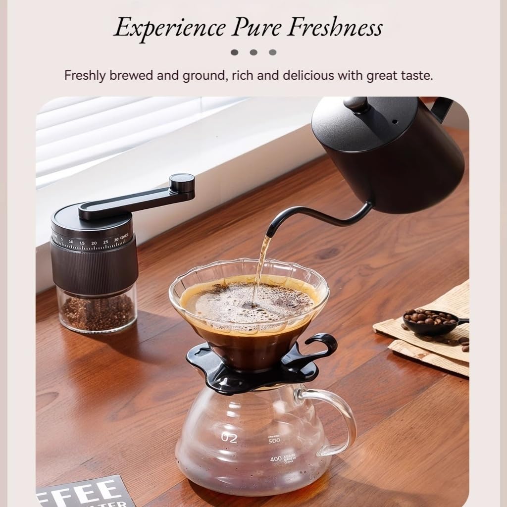 Morphcontainer Manual Coffee Grinder with 18-settings dial for tailored brews.