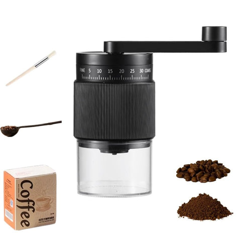 Morphcontainer Manual Coffee Grinder conical burr close-up showing precision grinding for rich flavor.