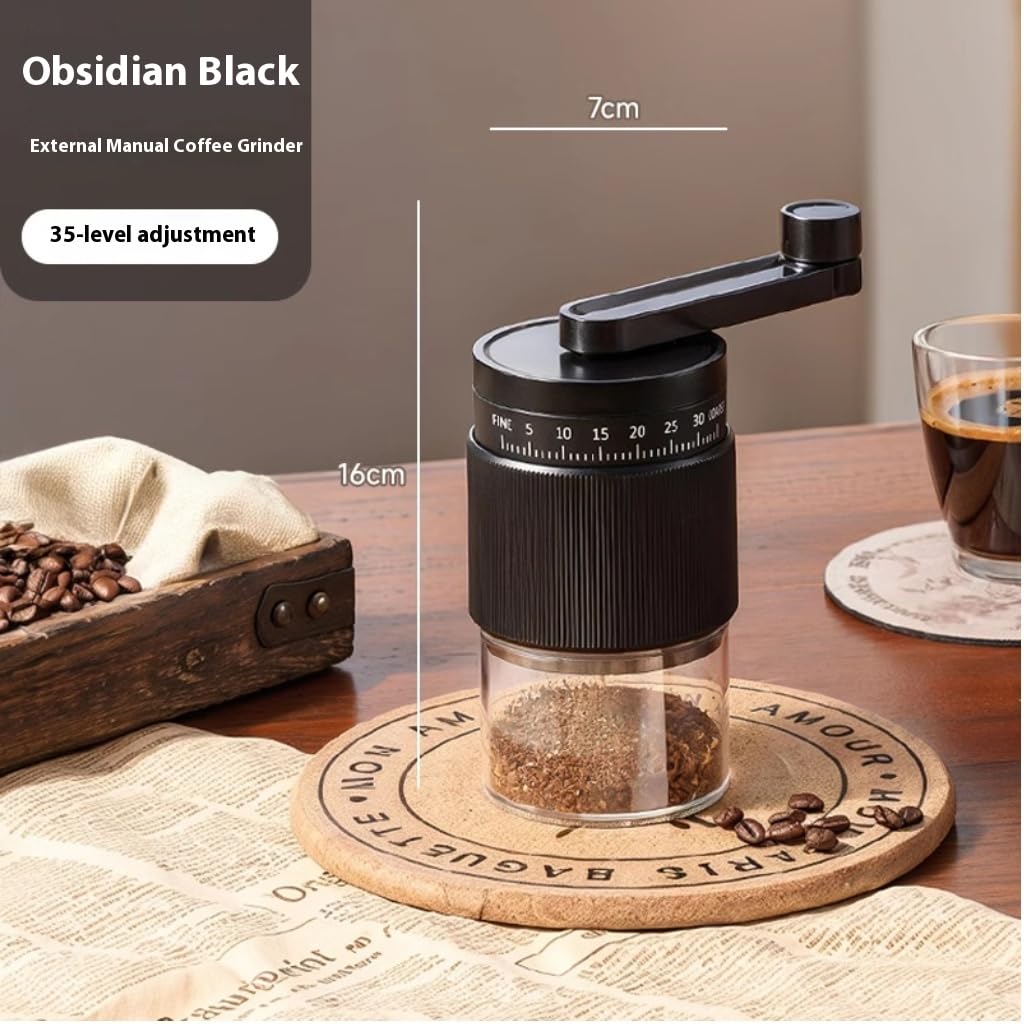 Morphcontainer Manual Coffee Grinder glass aroma jar preserves freshness of grounds.