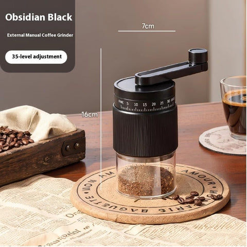Morphcontainer Manual Coffee Grinder glass aroma jar preserves freshness of grounds.