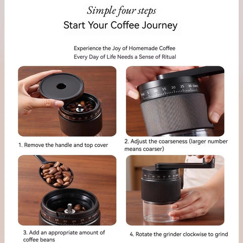 Morphcontainer Manual Coffee Grinder portable hand crank for travel and camping.