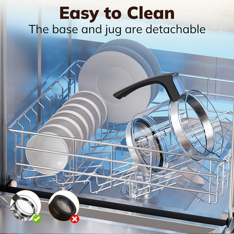 Morpilot milk frother base highlights dishwasher-safe parts for easy cleaning.