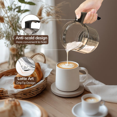 Morpilot frother includes measurement markings to help portion milk accurately.