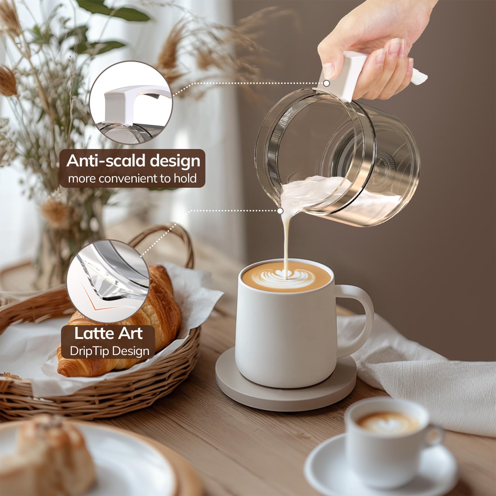 Morpilot frother glass body with precision drip spout for clean pouring