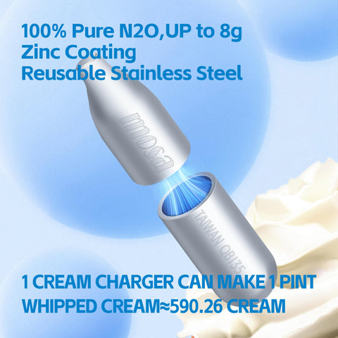 Mosa 8g cartridge fits standard cream dispensers for smooth aeration