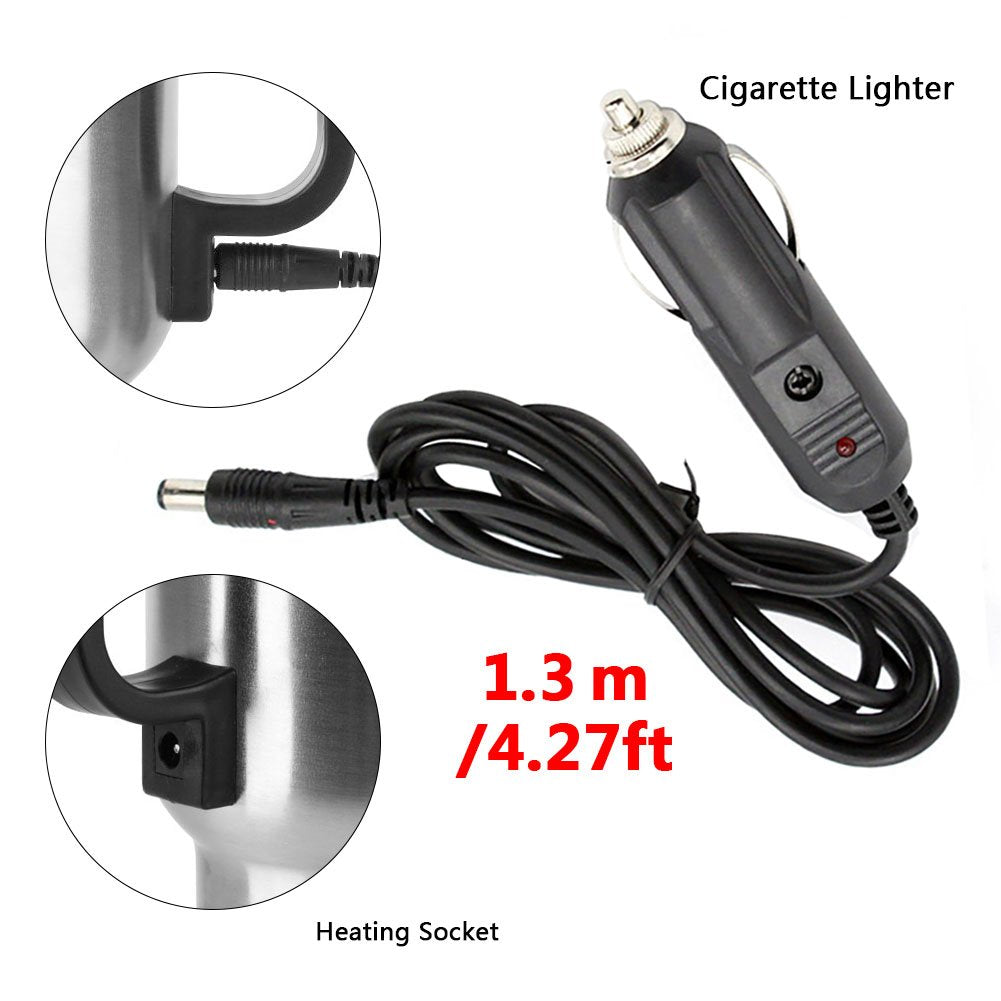 MOSANDON detachable 12V auto adapter powers the mug on the go.