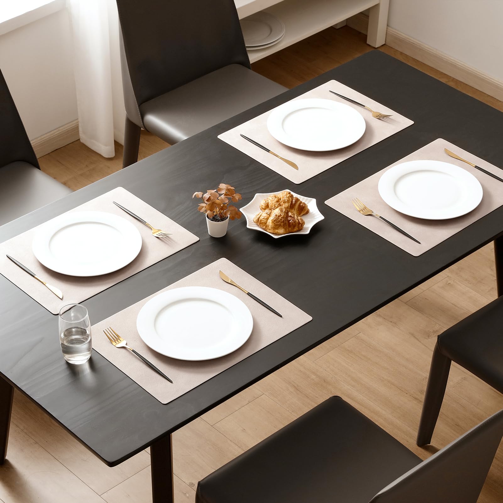 MOSAYT vinyl placemats beige close-up texture highlighting faux leather look.