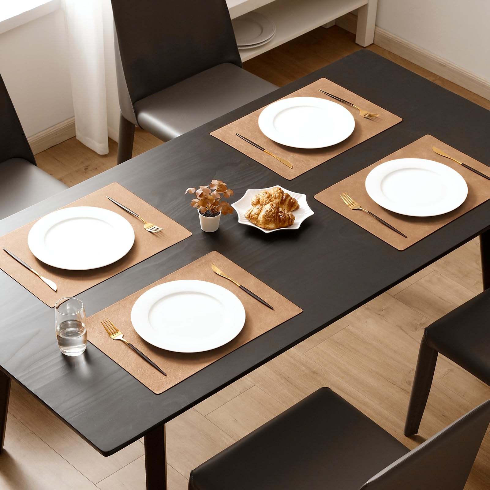MOSAYT vinyl placemats camel heat-resistant surface protects hot dishes during meals
