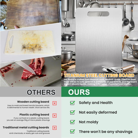 MOSDOOK titanium cutting board edge detail highlights crack-resistant durability for heavy use