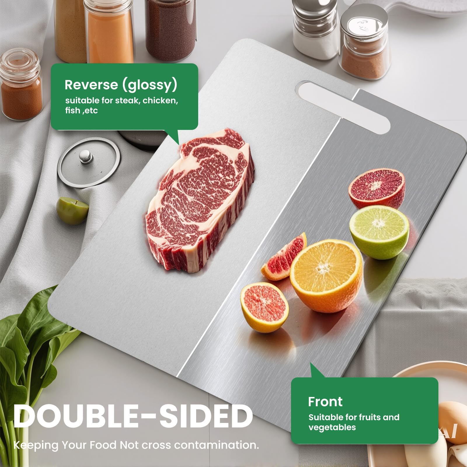 MOSDOOK titanium cutting board thawing surface enables rapid thawing of frozen ingredients