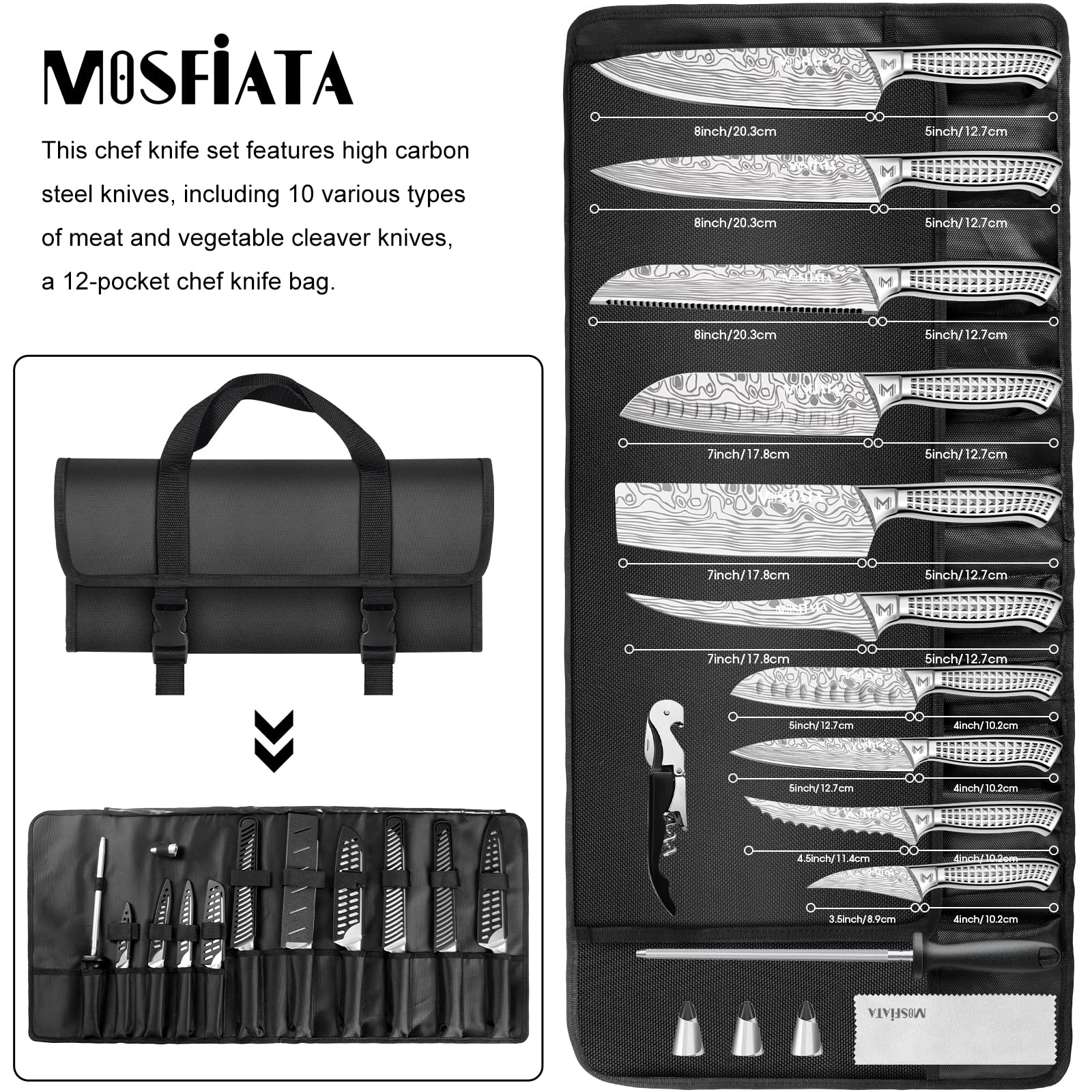 MOSFiATA 7 inch Santoku knife ideal for dicing vegetables