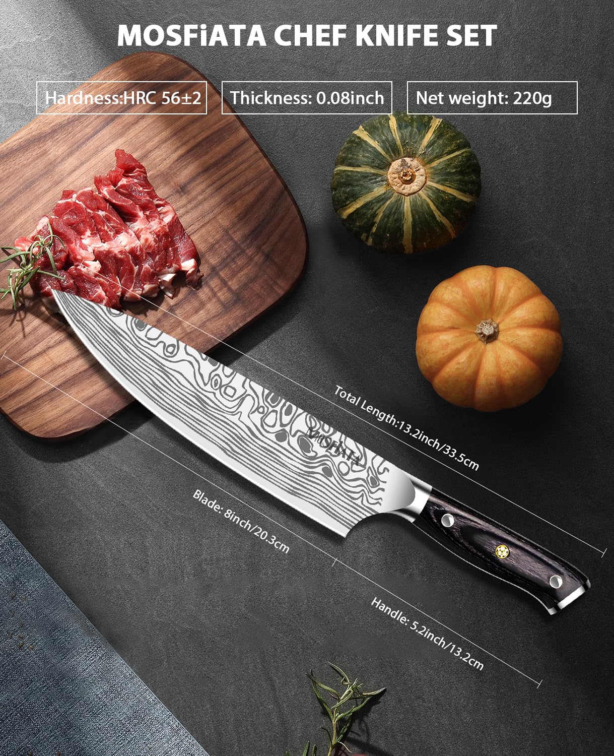 MOSFiATA blade with anti-corrosion finish stays sharp in daily use.