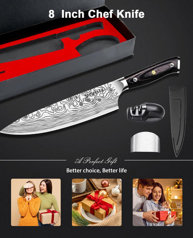 MOSFiATA 8-inch chef knife handles fruits, vegetables, and meats with ease.