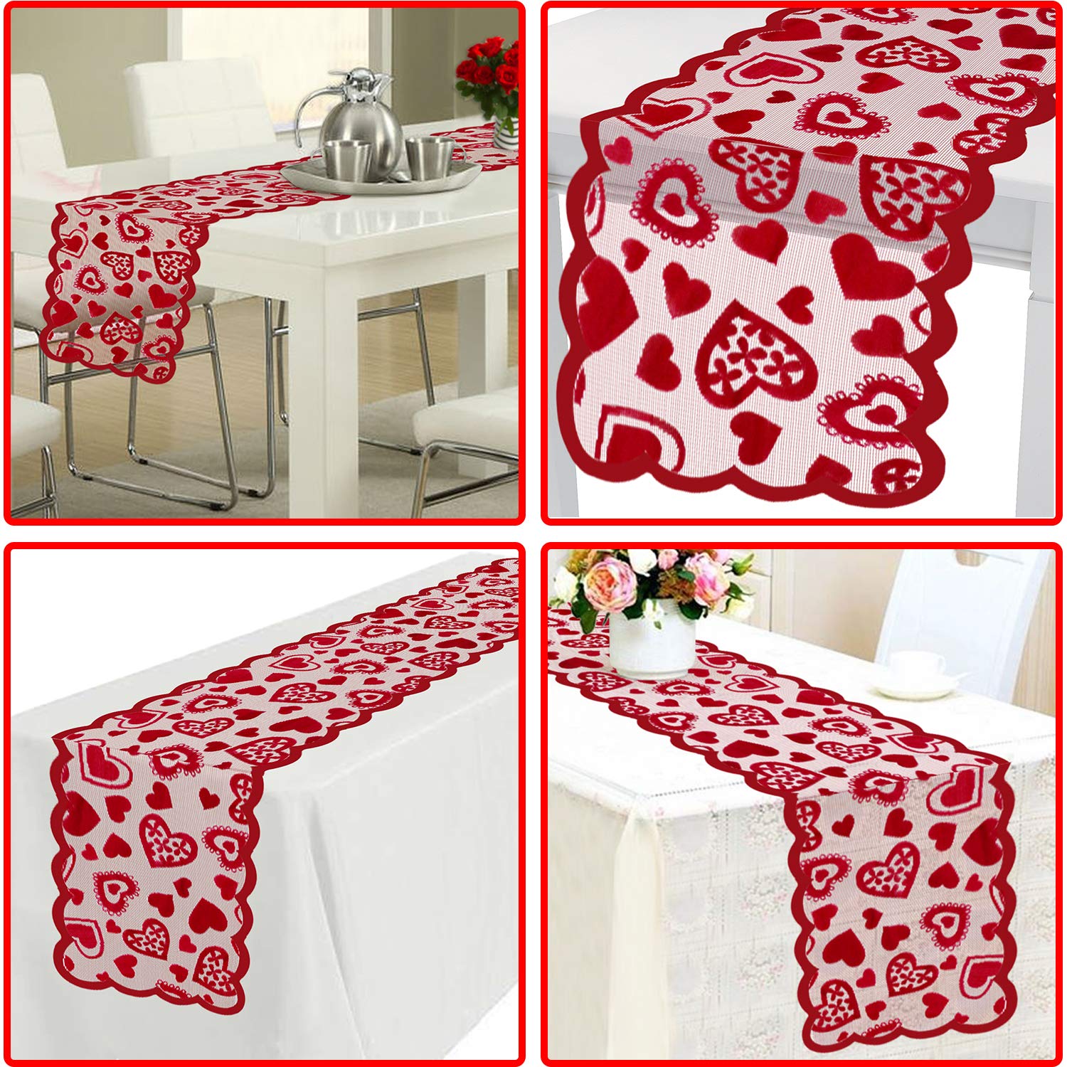 Mosoan Valentines table runner draped on a dining table creates elegance