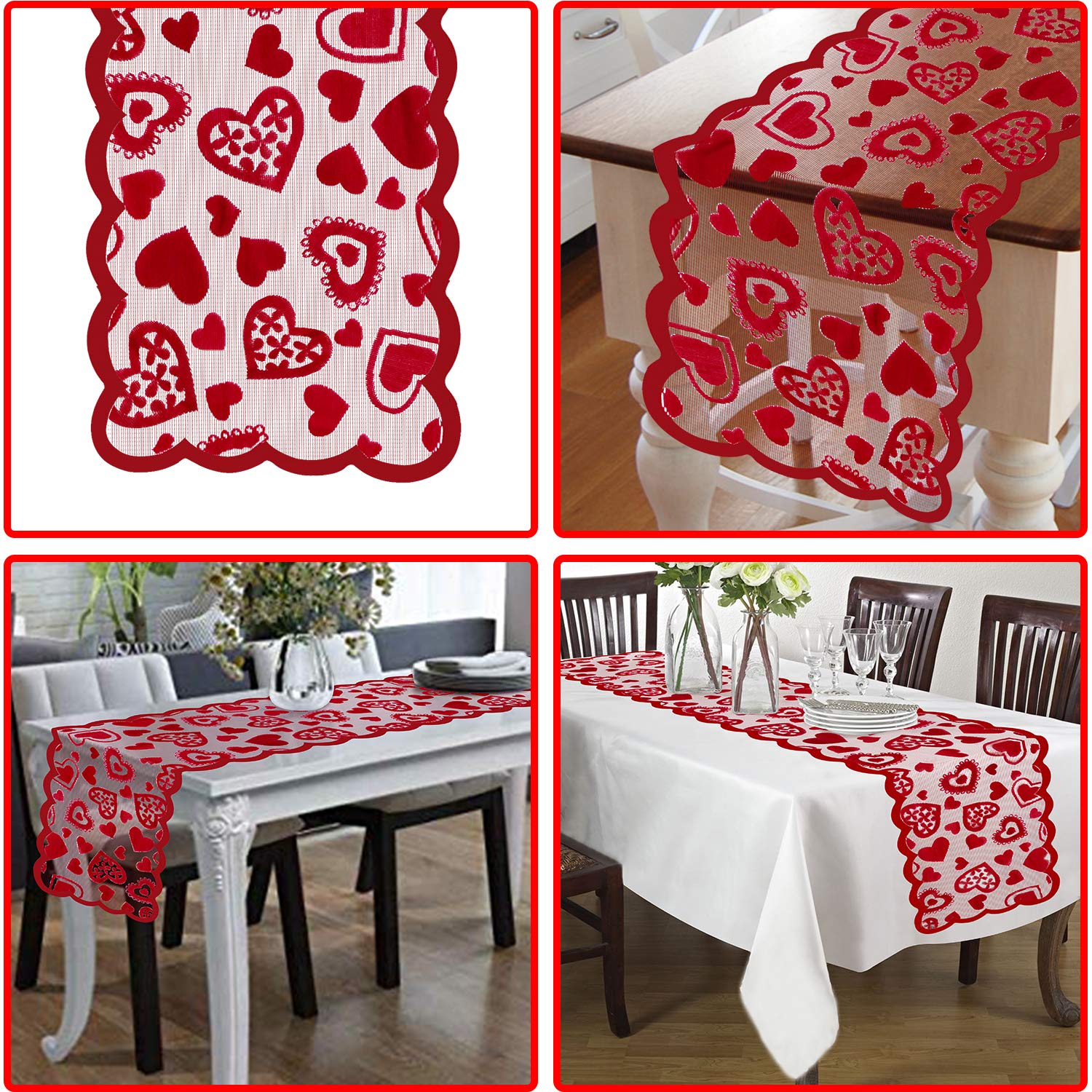 Mosoan Valentines table runner with heart pattern design adds festive mood