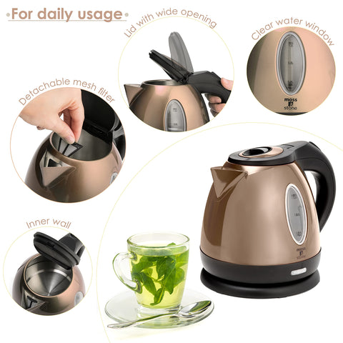 Moss & Stone 1.2L kettle lid, easy removal for simple cleaning.