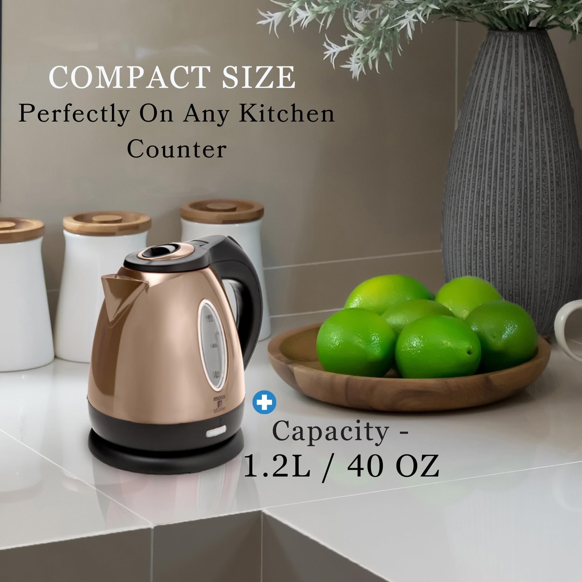 Moss & Stone 1.2L kettle spout, smooth pour and comfortable grip.