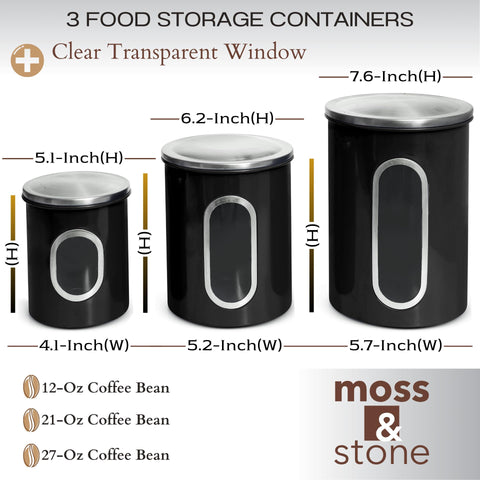 Moss & Stone canisters with a clear front window for quick content checks.