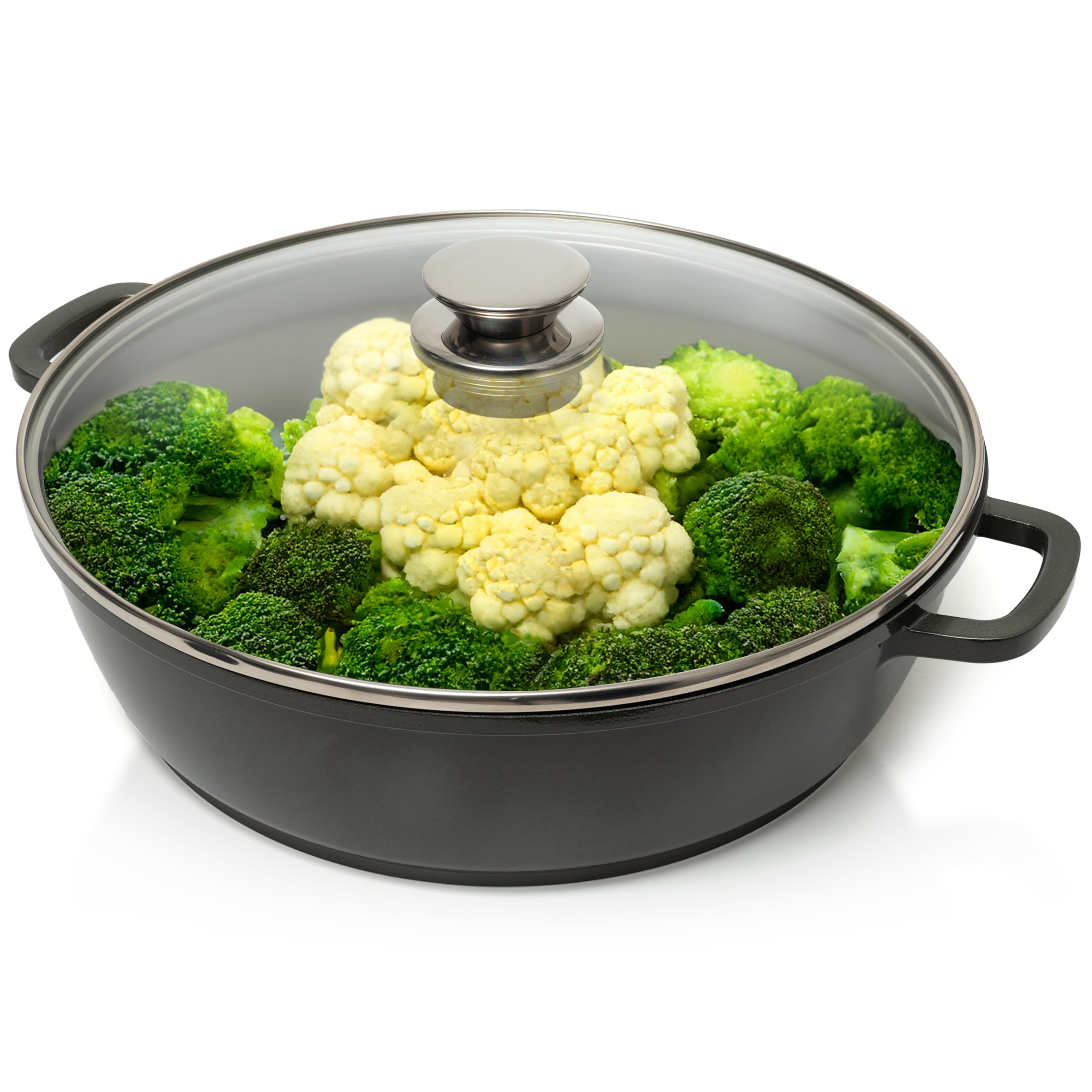 Moss & Stone 12-inch nonstick skillet with lid, smooth surface for easy food release.