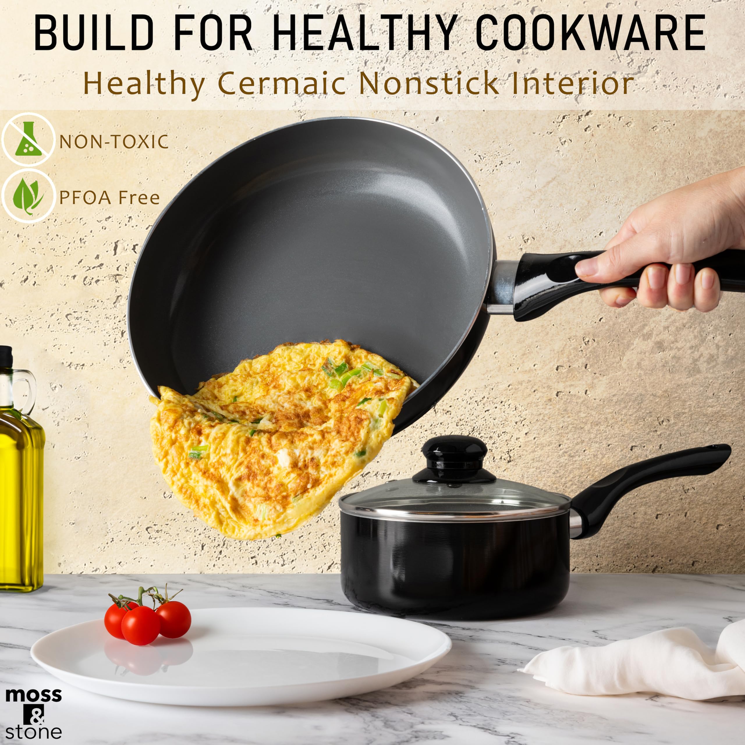 Moss & Stone 9.5-inch frying pan with glass lid for moisture retention