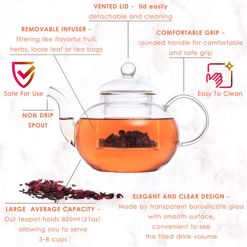 Moss & Stone borosilicate teapot showcases tea color clearly.