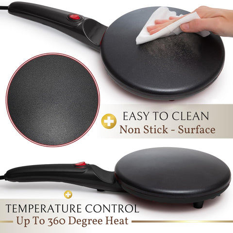 Moss & Stone dipping plate enables precise batter dipping for evenly shaped crepes.