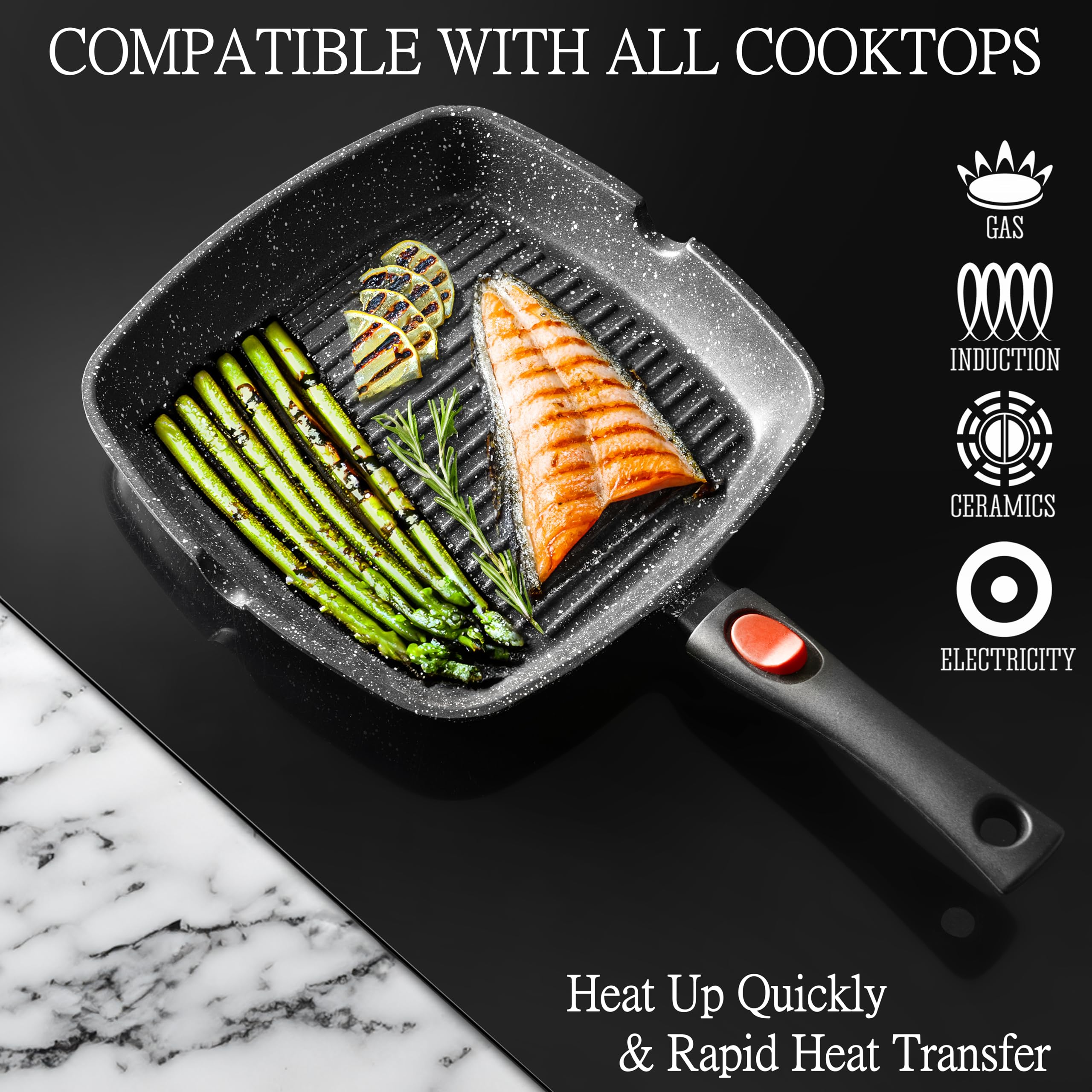 Die-cast aluminum Moss & Stone grill pan is lightweight and durable for daily use.